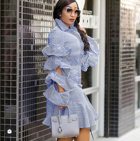 Stripped Statement Sleeve Dress - Picture 3 of 3